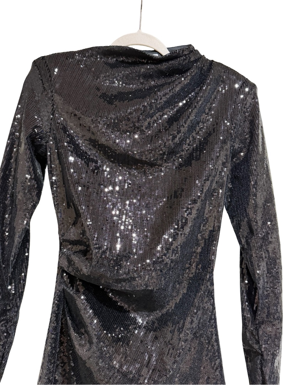 🖤 Zara Draped Sequin Mini Dress with Shoulder Pads Size Small - Picture 5 of 12
